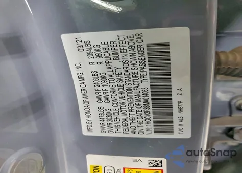 2021 Honda Accord Sport from USA, damaged, VIN 1HGCV2F38MA014063